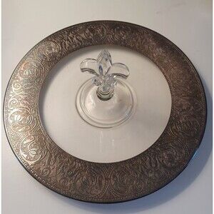 Vintage Serving Tray W/Silver Emobssing & Fleur de Lis Handle Iridescent!